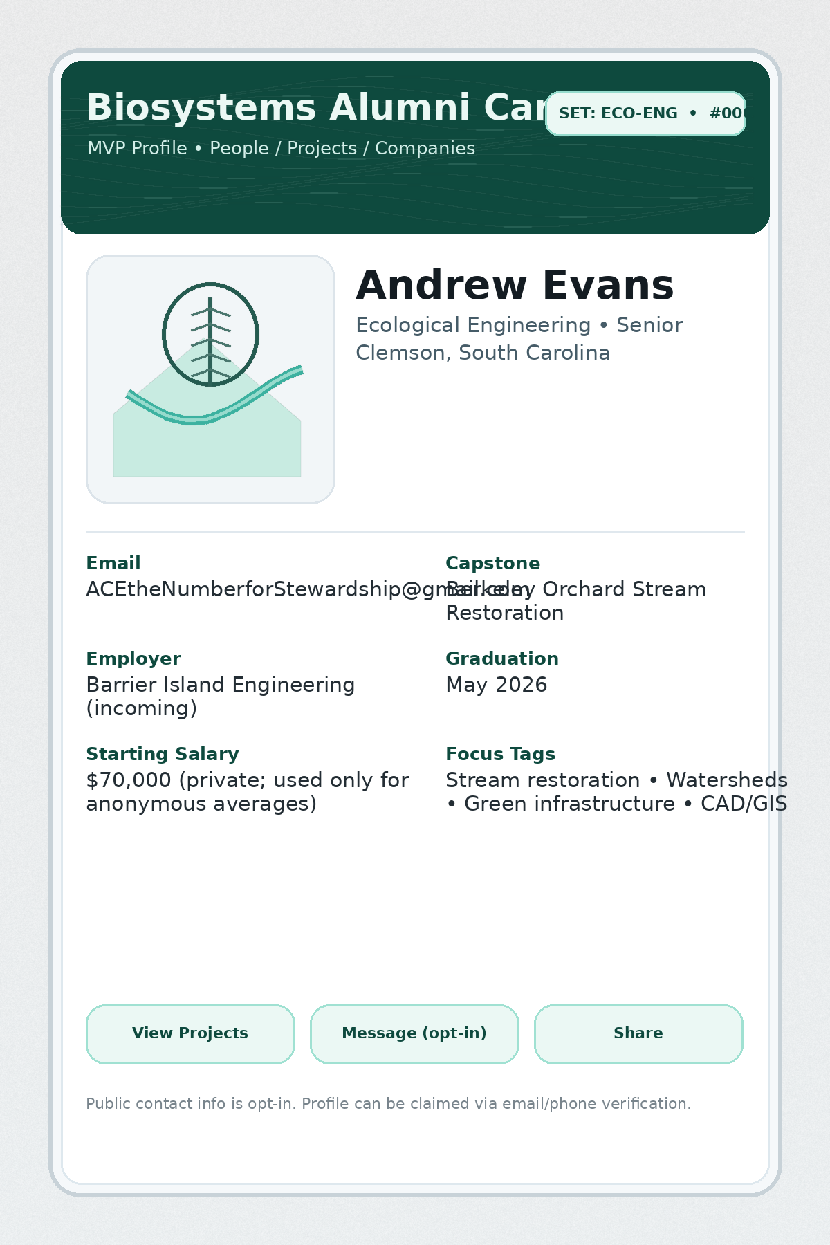 Alumni contact card — compact directory card